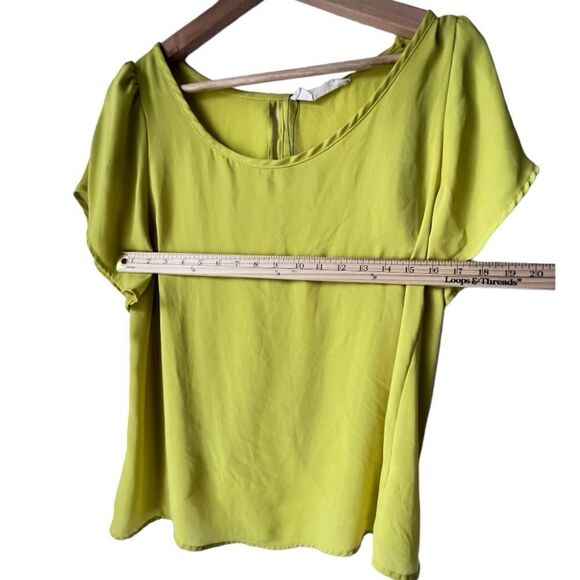 Women’s PEACHES Ń CREAM lime short sleeve yellow blouse plaid casual size L. - Picture 5 of 8